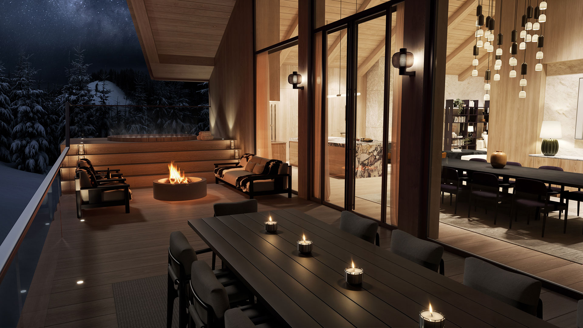 Verbier Chalet | Design Unlimited Exterior-night-time-render