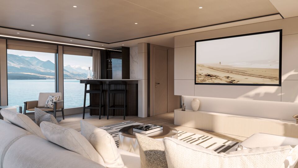 134 Superyacht | Design Unlimited Sunseeker superyacht upperdeck saloon